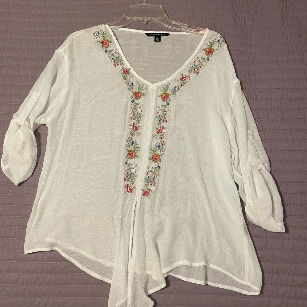 Zac & Rachel Boho Women's White Embroidered Top Blouse Size XLP